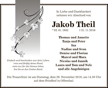 Traueranzeige von Jakob Theil von Offenbach