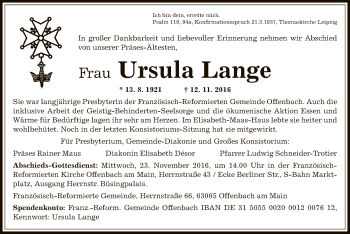 Traueranzeige von Ursula Lange von Offenbach