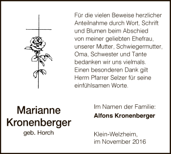 Traueranzeige von Marianne Kronenberger von Offenbach