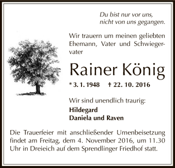 Traueranzeige von Rainer König von Offenbach