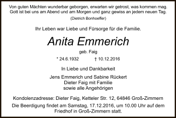 Traueranzeige von Anita Emmerich von Offenbach