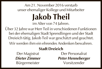 Traueranzeige von Jakob Theil von Offenbach