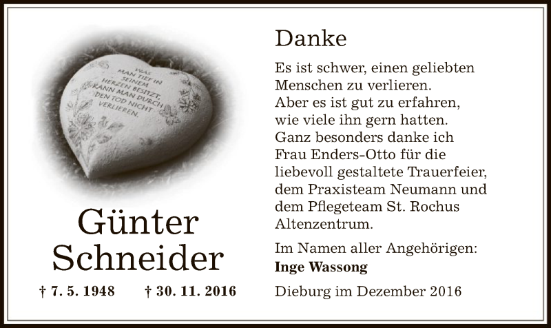  Traueranzeige für Günter Schneider vom 17.12.2016 aus Offenbach