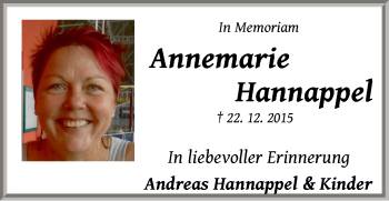 Traueranzeige von Annemarie Hannappel von Offenbach