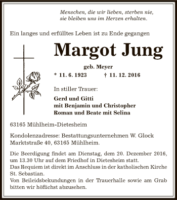 Traueranzeige von Margot Jung von Offenbach