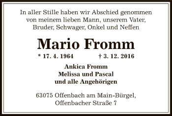 Traueranzeige von Mario Fromm von Offenbach