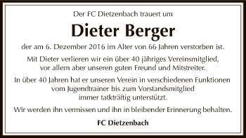 Traueranzeige von Dieter Berger von Offenbach