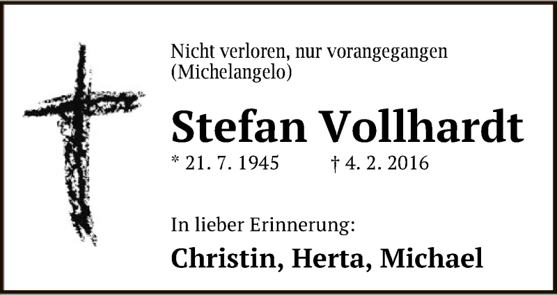  Traueranzeige für Stefan Paul Vollhardt vom 13.02.2016 aus Offenbach
