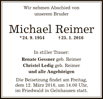 Traueranzeige von Michael Reimer von Offenbach