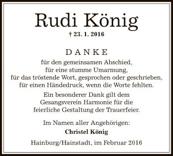 Traueranzeige von Rudi König von Offenbach