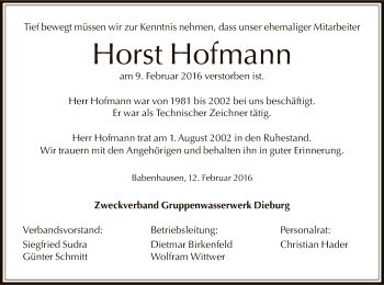 Traueranzeige von Horst Hofmann von Offenbach