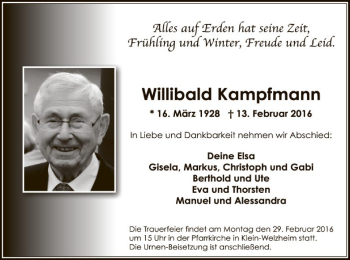 Traueranzeige von Willibald Kampfmann von Offenbach