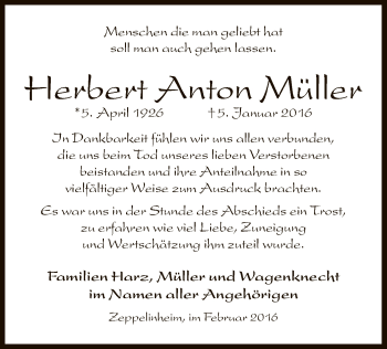 Traueranzeige von Herbert Anton Müller von Offenbach