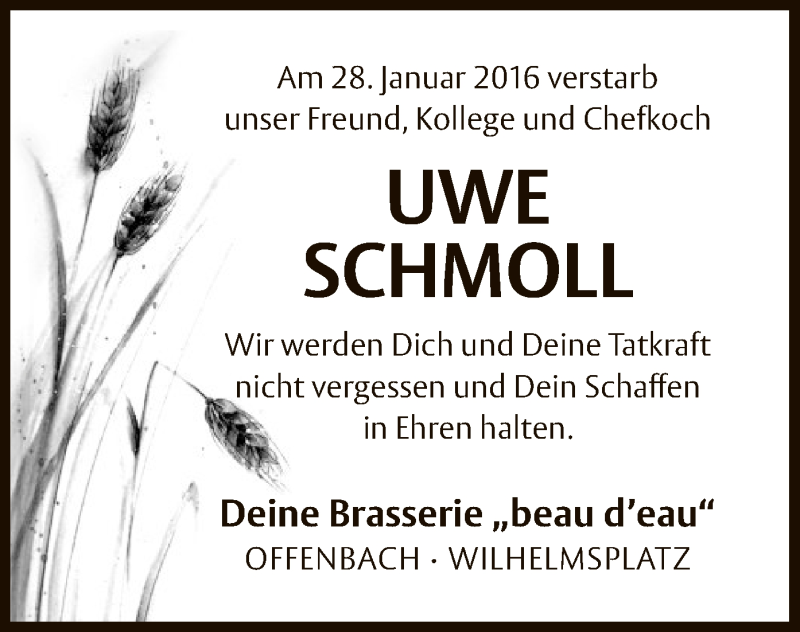  Traueranzeige für Uwe Schmoll vom 06.02.2016 aus Offenbach
