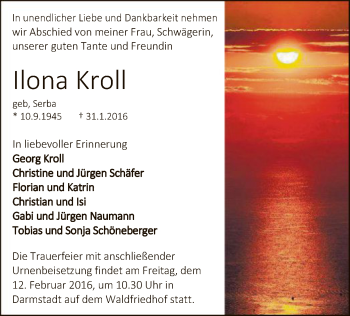 Traueranzeige von Ilona Kroll von Offenbach