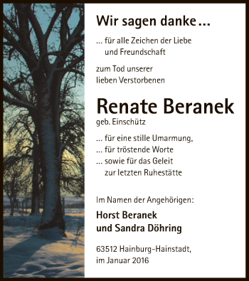 Traueranzeige von Renate Beranek von Offenbach