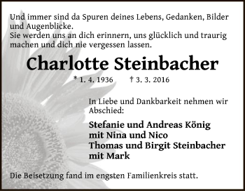 Traueranzeige von Charlotte Steinbacher von Offenbach