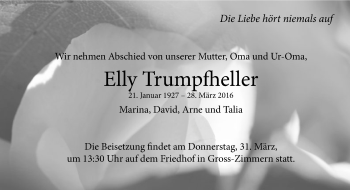 Traueranzeige von Elly Trumpfheller von Offenbach