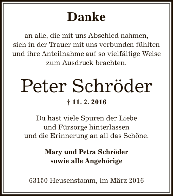Traueranzeige von Peter Schröder von Offenbach