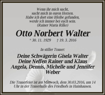 Traueranzeige von Otto Norbert Walter von Offenbach