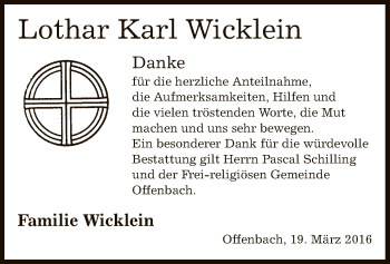 Traueranzeige von Lothar Karl Wicklein von Offenbach