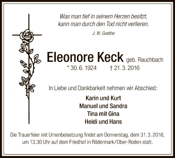 Traueranzeige von Eleonore Keck von Offenbach