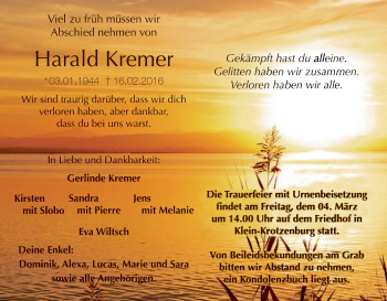 Traueranzeige von Harald Kremer von Offenbach