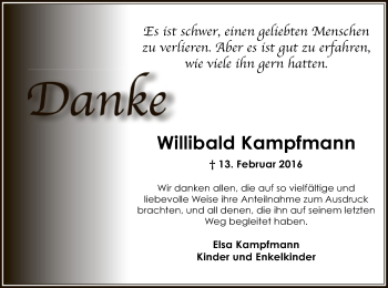 Traueranzeige von Willibald Kampfmann von Offenbach