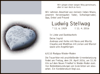 Traueranzeige von Ludwig Stellwag von Offenbach