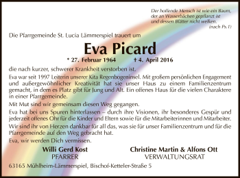 Traueranzeige von Eva Picard von Offenbach