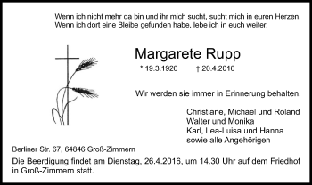 Traueranzeige von Margarete Rupp von Offenbach