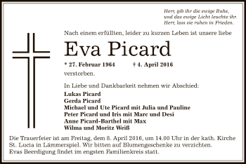 Traueranzeige von Eva Picard von Offenbach