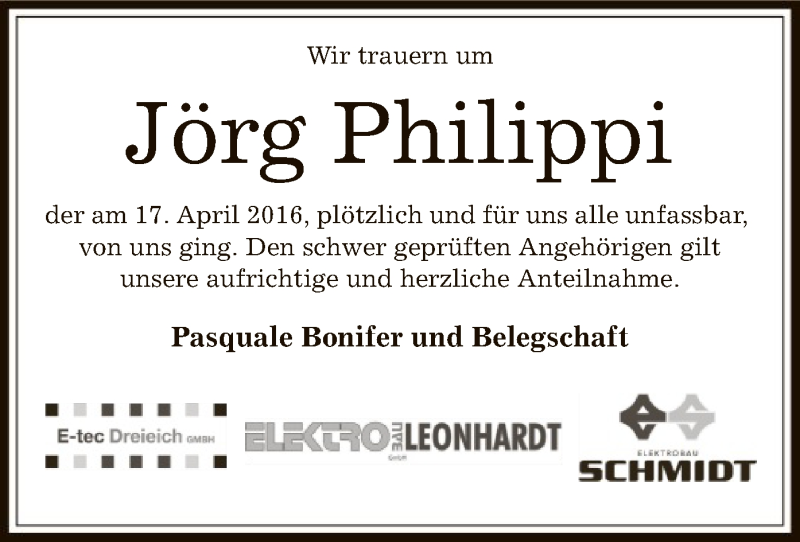  Traueranzeige für Jörg Philippi vom 28.04.2016 aus Offenbach