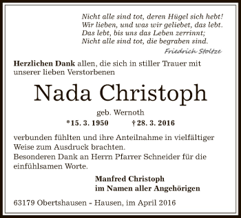 Traueranzeige von Nada Christoph von Offenbach