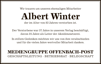 Traueranzeige von Albert Winter von Offenbach