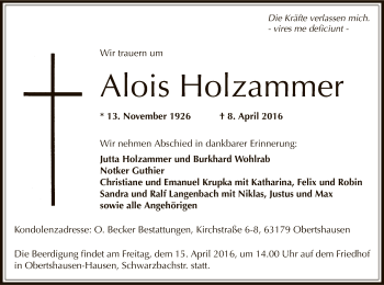 Traueranzeige von Alois Holzammer von Offenbach