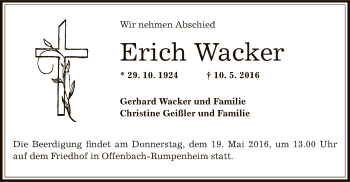 Traueranzeige von Erich Wacker von Offenbach