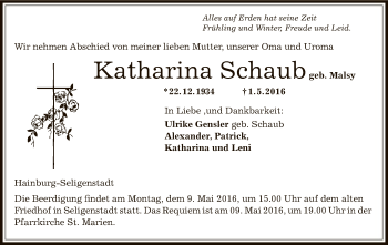 Traueranzeige von Katharina Schaub von Offenbach