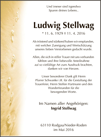 Traueranzeige von Ludwig Stellwag von Offenbach