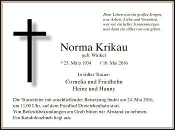 Traueranzeige von Norma Krikau von Offenbach