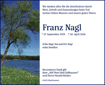 Traueranzeige von Franz Nagl von Offenbach