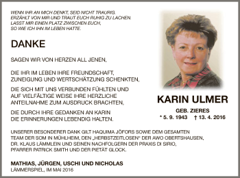 Traueranzeige von Karin Ulmer von Offenbach