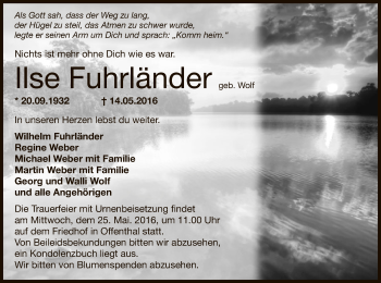 Traueranzeige von Ilse Fuhrländer von Offenbach