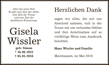 Traueranzeige von Gisela Wissler von Offenbach