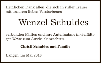 Traueranzeige von Wenzel Schuldes von Offenbach