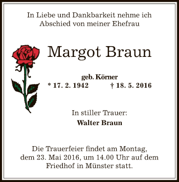 Traueranzeige von Margot Braun von Offenbach