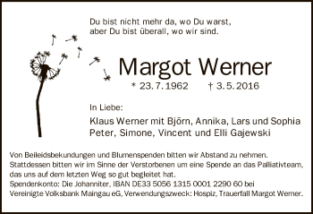 Traueranzeige von Margot Werner von Offenbach