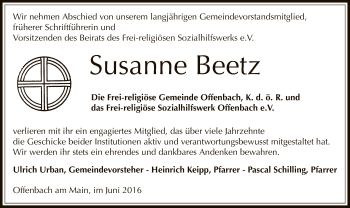 Traueranzeige von Susanne Beetz von Offenbach