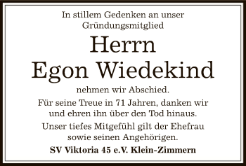 Traueranzeige von Egon Wiedekind von Offenbach