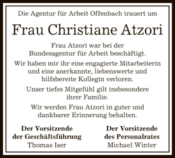 Traueranzeige von Christiane Atzori von Offenbach